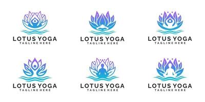 conjunto de diseño de logotipo de yoga de loto vector