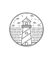lighthouse and sea in mono line art ,badge patch pin graphic illustration, vector art t-shirt design