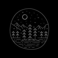 Mountain and trees. Jasper National Park in Mono line art vector