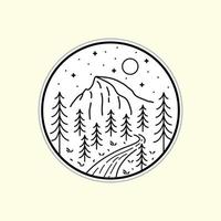 Vector Design of Yosemite National park in mono line style art for badges, emblems, patches, t-shirts, etc.