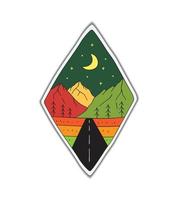 Design vector of mountain outdoor at night for badge design, emblem, T-shirt Art, Tee design