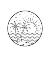 playa de verano en arte de línea mono, diseño de placa de parche, diseño de emblema, diseño de camiseta vector