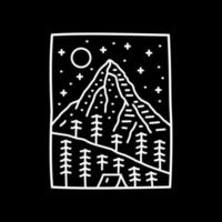 diseño de línea mono de montaña natural y cielo estrellado, vector para parche, pin, gráfico, diseño de camisetas de arte