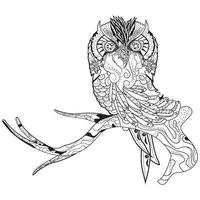 Decorative owl. Adult antistress coloring page. Black and white hand drawn illustration for coloring book vector