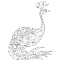 Vector monochrome sketch of peacock in zentangle style