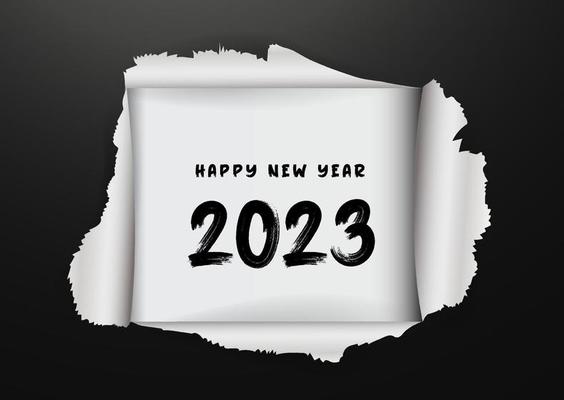 Vision 2023 New Year written behind a torn paper. Torn paper revealing the number 2023