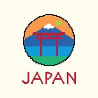 el icónico monte de Japón. fuji y gate icónicos con estilo de dibujo de 8 bits vector