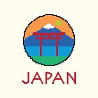 Japan's iconic Mt. Fuji and gate iconic with 8 bit drawing style vector