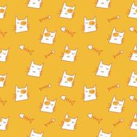 Cute Cartoon Cat Vector Icons, Seamless Pattern And Background