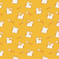 Cute Cartoon Cat Vector Icons, Seamless Pattern And Background