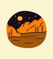 view of sea and hill on the starry night for t-shirt Design, tee design ,patch emblem badge design vector