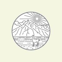 Torres del paine national park patagonia in chile with mono line art, patch badge design, emblem design, T-Shirt Design vector