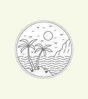 palm on the beach with cliffs in mono line art, patch badge design, emblem design, T-Shirt Design vector