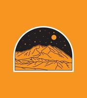 parque nacional denali por la noche en arte de línea mono, diseño de placa de parche, diseño de emblema, diseño de camiseta vector