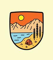 campamento en el parque nacional grand teton para el diseño de camisetas, diseño de camisetas, diseño de insignia de emblema de parche vector