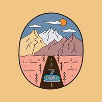 Design vector of mountain camping and street roar for badge design, emblem, T-shirt Art, Tee design