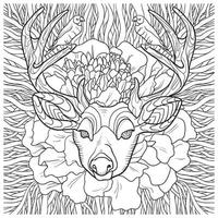 Hand-drawn reindeer with ethnic pattern. Coloring page - zendala, for relaxation and meditation for adults, vector illustration, isolated on a white background. Zen doodle.