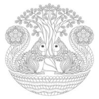 Vector illustration zentangl. The girl is surrounded by squirrels and a kitten. Coloring book. Antistress for adults and children. The work was done in manual mode. Black and white.