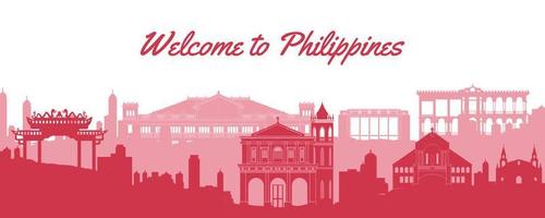 Philippines famous landmarks by silhouette style vector