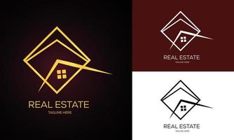 plantilla de logotipo de bienes raíces con insignias premium de estilo creativo dorado para vector de logotipo de agente inmobiliario vendido