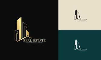 plantilla de logotipo de bienes raíces con insignias premium de estilo creativo dorado para vector de logotipo de agente inmobiliario vendido