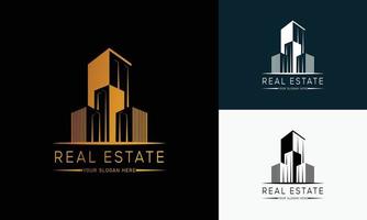 plantilla de logotipo de bienes raíces con insignias premium de estilo creativo dorado para vector de logotipo de agente inmobiliario vendido