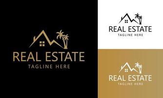 plantilla de logotipo de bienes raíces con insignias premium de estilo creativo dorado para vector de logotipo de agente inmobiliario vendido