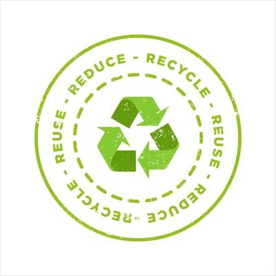 Reduce, Recycle, Reuse green grunge stamp. Eco friendly materials retro rubber badge template vector icon