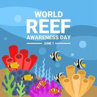 Vector illustration, fish on a coral reef, as a banner or poster for World Reef Awareness Day, and world ocean day.