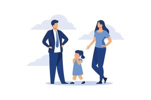 family quarrel. Evil parents scold the child, Improper parenting, psychology, family conflicts flat vector illustration