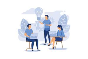 online assistant at work. promotion in the network. manager at remote work, searching for new ideas solutions, working together in the company, brainstorming flat vector illustration