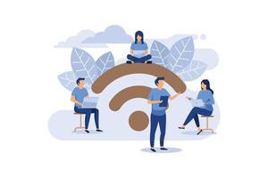public free wireless connection wireless point Wi-Fi, For mobile user interface, the transmission of digital data streams over radio channels flat vector illustration