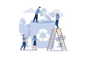 the employee is engaged in recycling garbage, career growth to success, flat color icons, business analysis, environmental protection flat vector illustration