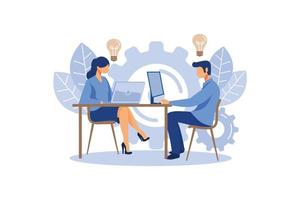 Internet assistant at work. promotion in the network. manager for remote work, team work on the project, brainstorming flat vector design illustration