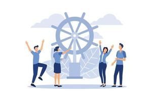 leadership qualities in a creative team, direction on a successful path, teamwork on startup flat vector illustration