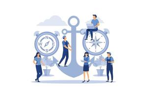 leadership qualities in the creative team, direction on the successful path, team work on the start up, confident approach to work flat vector illustration