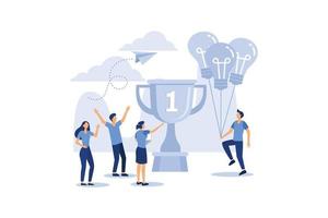 observation through a telescope standing on top of a cup, move up motivation, path to achieving a goal flat vector illustration