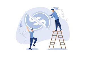 people are engaged in joint construction of jigsaw puzzles from money, multiplication, career growth to success, flat color icons, business flat vector illustration