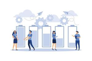 discharged power sources, various charging state of the battery load flat vector illustration