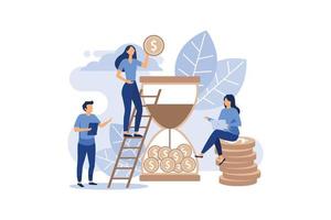 Time Management Concept, Showing a group of active people who carry out daily routines, Suitable for landing page, ui, web, App intro card, editorial, flyer, and banner flat modern design illustration vector