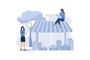 various shops, discounts, purchase of goods and gifts, investing in real estate, shopping concept flat vector illustration