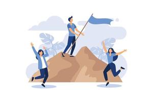 Teamwork partnership Vector Illustration. showing Target reaching as company employee challenge to climb to mountain together with unity and cooperation. Suitable for landing page,flat modern design