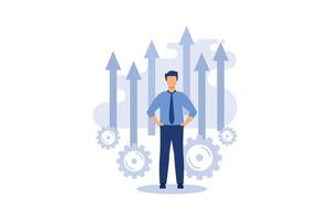 a big businessman grows up in career, moving to the goal on the arrow, increases motivation flat vector illustration