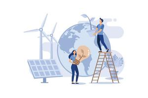 Green Clean Energy Concept, Showing green lifestyle using power from green energy, Suitable for landing page, UI, web, App intro card, and others flat modern design illustration