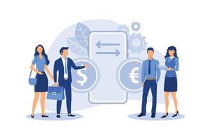 currency converter, online money transfer, euro and dollar coins, mobile banking, finance, digital money market flat modern design illustration vector