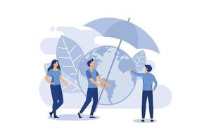 people protect the planet, covering it with an umbrella flat modern design illustration vector