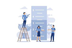 Business concept vector illustration, small people measure how many have reached the goal, the goal has reached the level flat modern design illustration