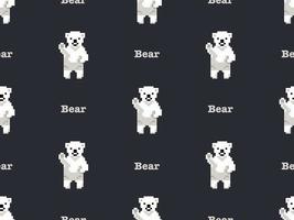 Bear cartoon character seamless pattern on black background. Pixel style vector