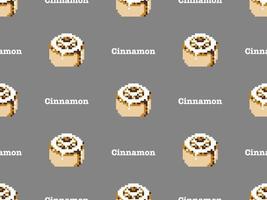 Cinnamon roll cartoon character seamless pattern on gray background. Pixel style vector