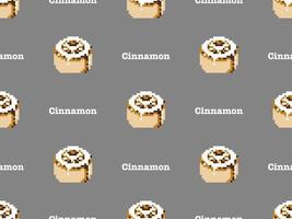 Cinnamon roll cartoon character seamless pattern on gray background. Pixel style vector